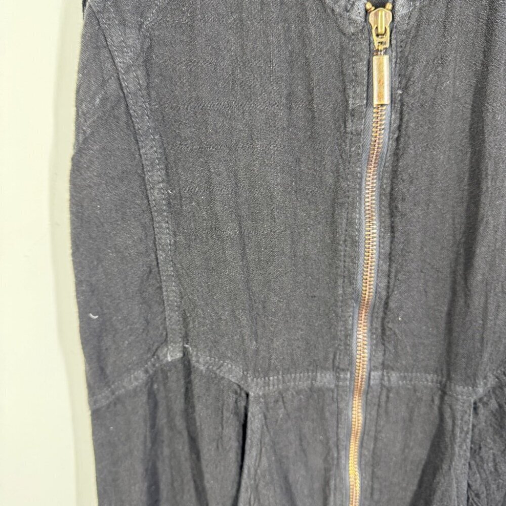 Bohème Black Lagenlook Linen Zip Front Dress Size 1 Sleeveless Boho Casual - Picture 8 of 13